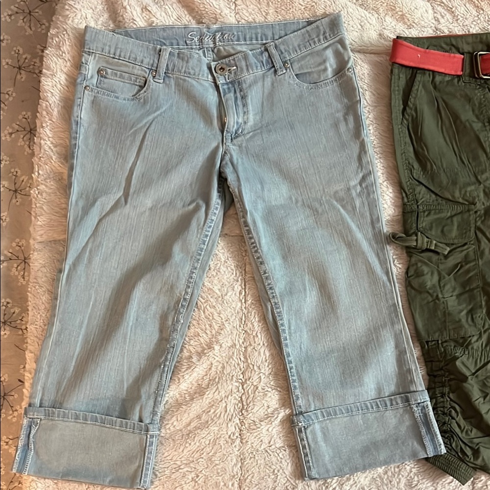 Light Blue Capri Jeans and Green Capris size 7.